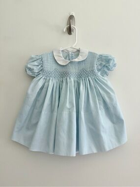 Vintage Feltman Bros Hand Embroidered Smocked Baby Dress Peter Pan Collar NB
